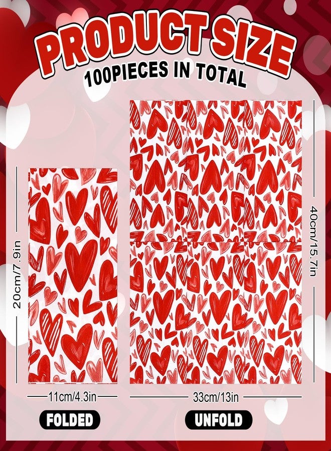 Whaline 100Pcs Valentine Heart Guest Napkins Red Love Heart Disposable Napkins Watercolor Dinner Hand Towel Paper Napkins For Bathroom Wedding Anniversary Party Table Supplies - Image 2